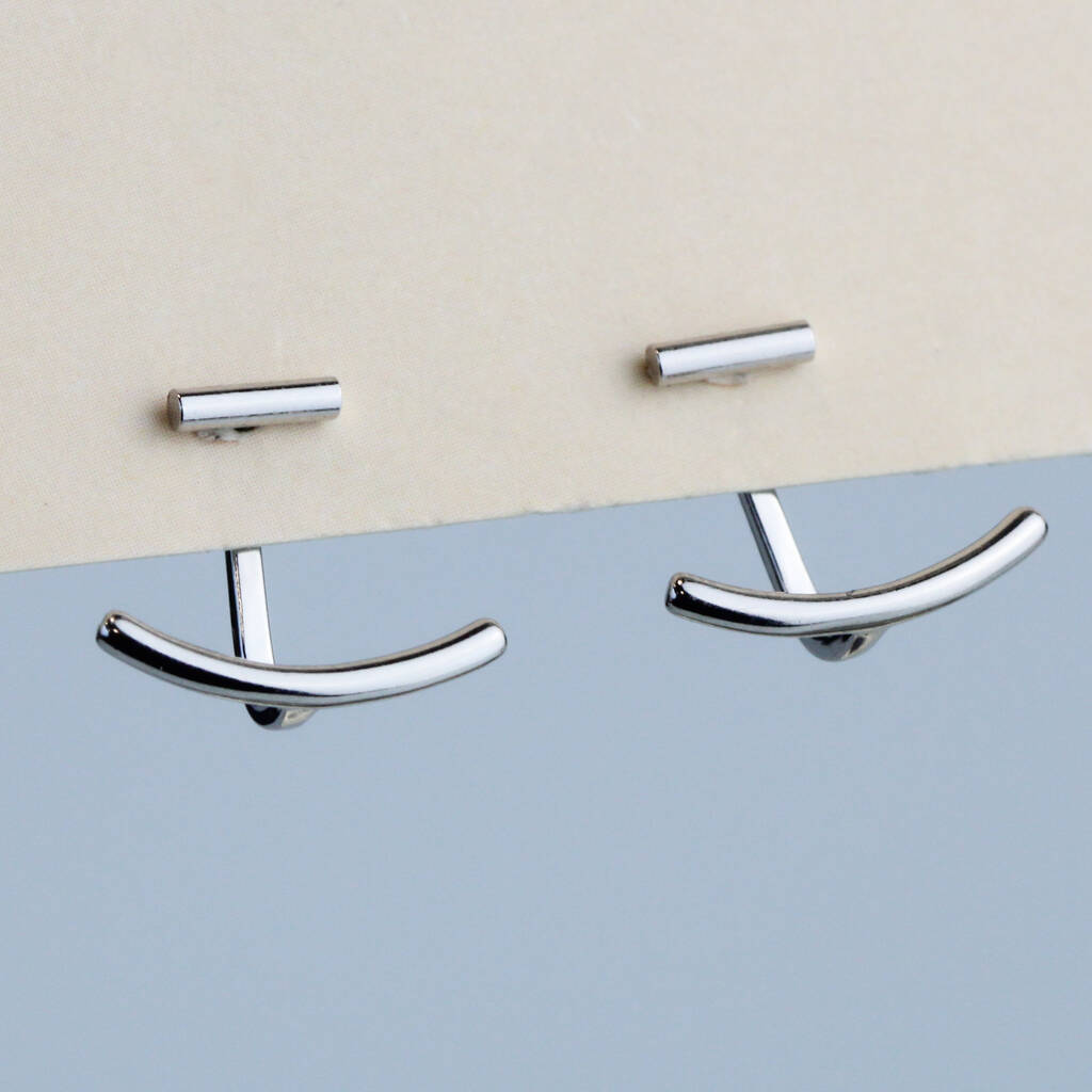 Sterling Silver Minimalist Curve Ear Jacket Stud Earrings, 1 of 6