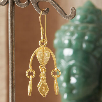 Gold Plated Silver Filigree Bell Shaped Drop Earrings, 6 of 8