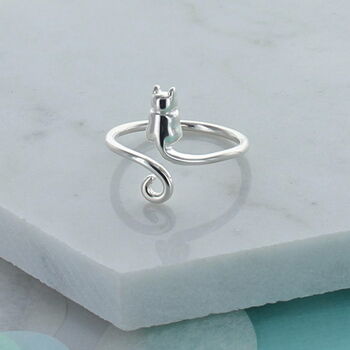 Sterling Silver Cat Adjustable Ring, 2 of 3