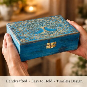 Blue Tree Of Life Engraved Wooden Keepsake Box, 11 of 12