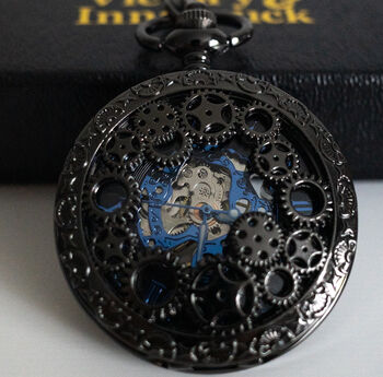 Steampunk Cog Pocket Watch Gunmetal; The Armstrong Two, 2 of 10