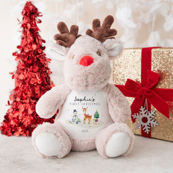 Personalised Baby’s First Christmas Gift Reindeer Plush Toy, 2 of 3