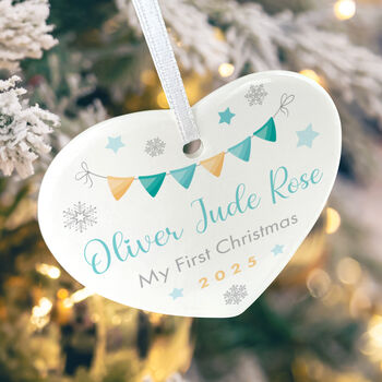 My First Christmas Baby Boy Garland Ceramic Heart Hanging Decoration + Gift Box, 5 of 7