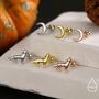 Mismatched Wolf And Moon Screw Back Earrings In Sterling Silver, thumbnail 7 of 12