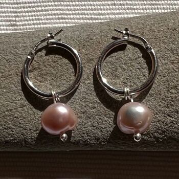 Pearls On Sterling Silver Hoop Earrings, 5 of 6