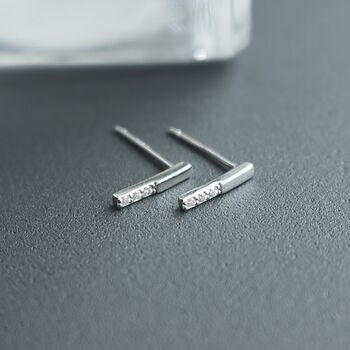 Bar Studs Cubic Zirconia Gemstone Rhodium Plated Silver, 3 of 7