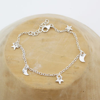 Sterling Silver Star And Moon Charm Bracelet, 3 of 6