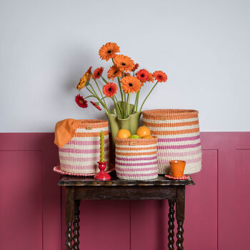 Safiri: Orange And Pink Stripe Woven Storage Basket, 6 of 9