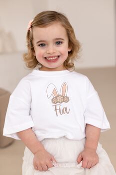 Easter Bunny Ears Personalised Name Embroidered Child's T Shirt, 2 of 5