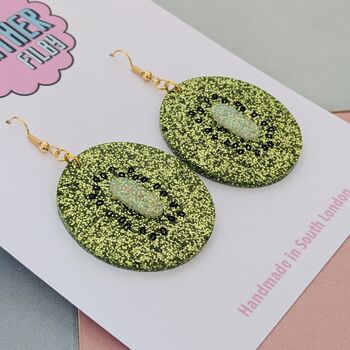 Kiwi Glitter Resin Earrings, 2 of 4