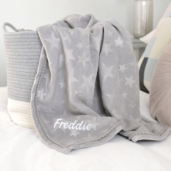 Personalised Embossed Star Grey Baby Blanket, 6 of 9