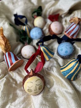 Blue And Red Striped Painted Bell Bauble, 10 of 11