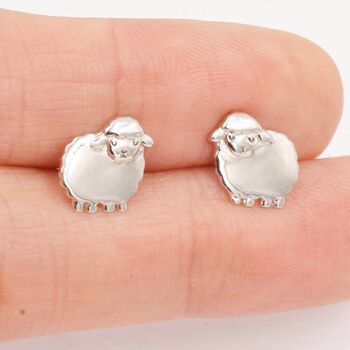 Fluffy Sheep Stud Earrings In Sterling Silver, 6 of 11