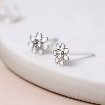 Tiny Sterling Silver White Flower Stud Earrings, 2 of 9