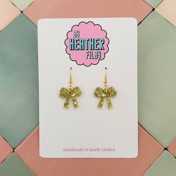 Ribbon Bow Mini Glitter Resin Earrings, 9 of 12