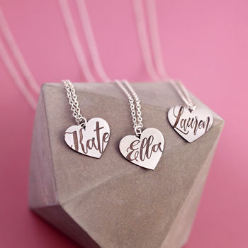 Bespoke Name Necklace On Sterling Silver Heart, 12 of 12