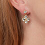Blue Topaz Clover Gold Plated Silver Stud Drop Earrings, thumbnail 3 of 12