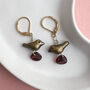 Little Bronze Bird And Red Petal Earrings, thumbnail 1 of 4
