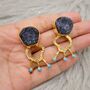 Black Agate, Turquoise Gold Earrings, thumbnail 5 of 7