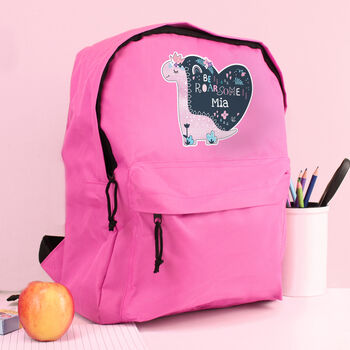 Personalised Dinosaur Pink Backpack, 2 of 5