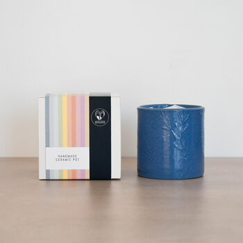 Lino Print Botanical Candle Pot With Refill Denim Blue, 2 of 7