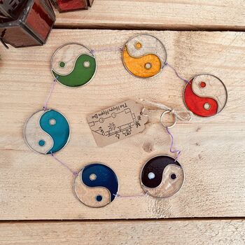 Boho Yin Yang Stained Glass Sun Catcher Window Decor, 3 of 11