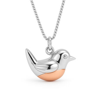 Personalised Sterling Silver And Rose Gold Robin Pendant Necklace, 4 of 9