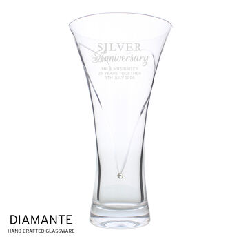 Personalised Silver Anniversary Diamante Heart Vase, 2 of 3