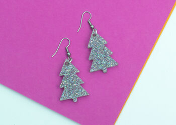 Simple Christmas Tree Earrings Green Glitter, 5 of 5