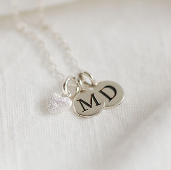 Sterling Silver Round Initial Necklace With Heart Charm, 2 of 10