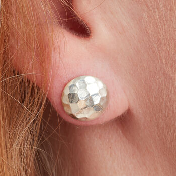 Hammered Silver Button Shaped Stud Earrings, 6 of 9