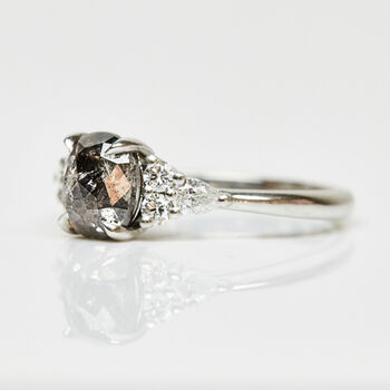 Platinum Oval Salt And Pepper Diamond Engagement Ring, 2 of 2