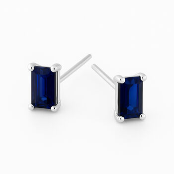 Sterling Silver Sapphire Baguette Stud Earrings – 6mm, 2 of 5