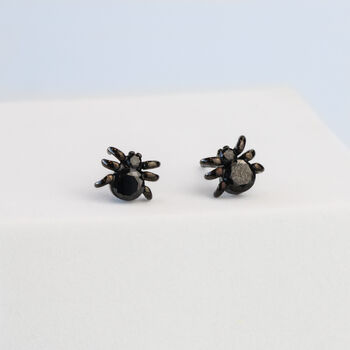 Sterling Silver Black Crystal Spider Stud Earrings, 3 of 5