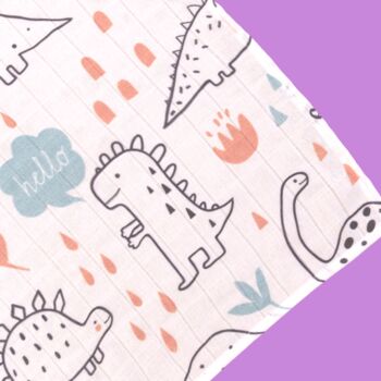 Muslin Square Burp Cloth Dinasour Baby Gift, 3 of 6