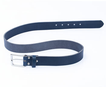 Handmade Mens Premium Leather Belt Blue 35mm Wide, 5 of 10