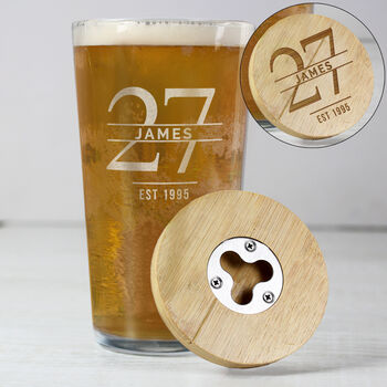 Birthday Gifts For Men Personalised Pint Glass And Coaster Set, 7 of 9