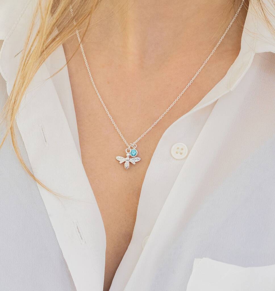 Sterling Silver Bee Necklace With Birthstone Charm, 1 of 11