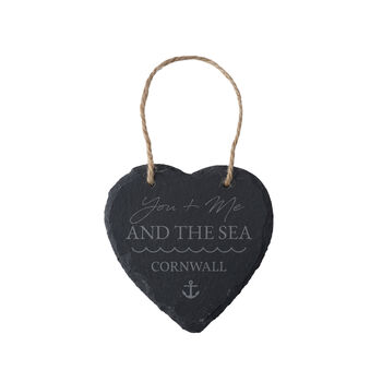 You Me And The Sea Cornwall Novelty Slate Hanging Heart Decoration, 2 of 4