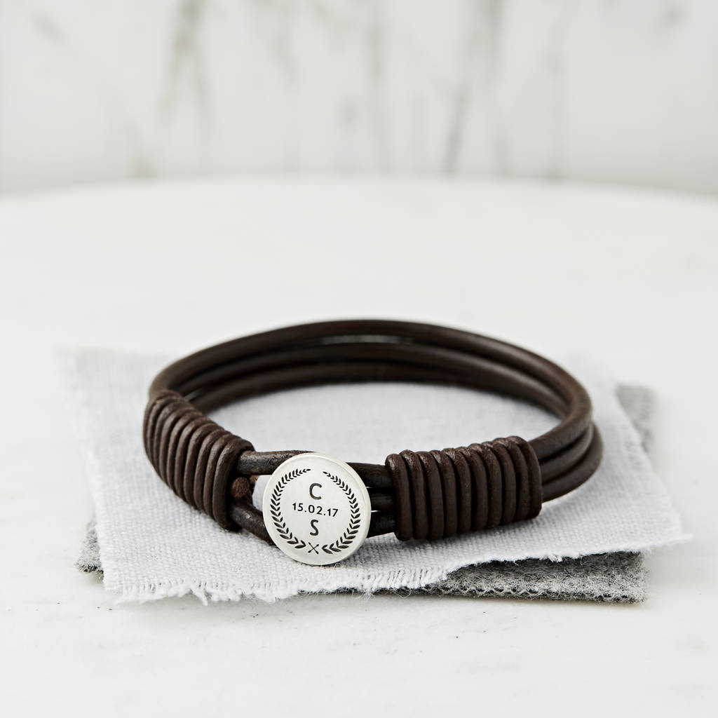 Personalised Crest Silver And Leather Bracelet, 1 of 6