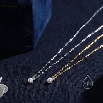 Natural Pearl And Cz Necklace With A Satellite Chain, 4 of 10