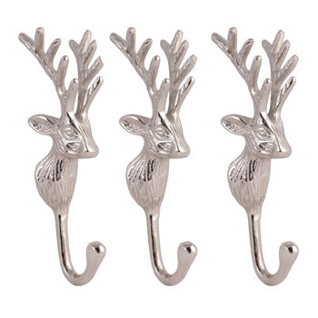 Set Of Three Silver Woodland Stag Wall Hooks, 2 of 7