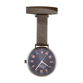 Rose Gold And Blue Roman Numeral Mesh Nurse Fob Watch, 3 of 3