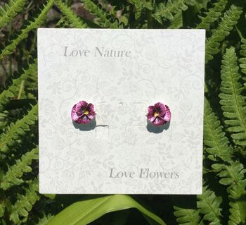 Pansy Pink Flower Stud Earrings, 2 of 3