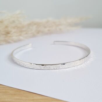 Solid Sterling Silver Hammered Cuff Bangle, 7 of 10
