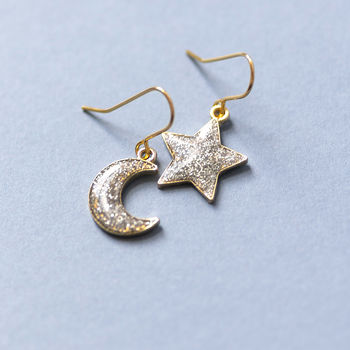 Mismatched Moon And Star Sparkle Earrings, 7 of 9
