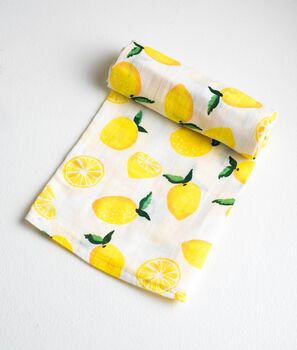 Lemon Cotton Muslin Swaddle Blanket, 2 of 3