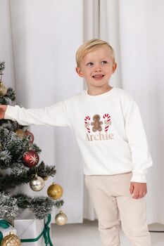 Gingerbread And Candy Cane Personalised Embroidered Sweatshirt Jumper, 5 of 6