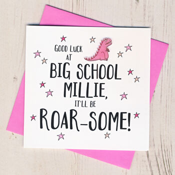 Personalised Roar Some Good Luck At Big School Card, 2 of 2