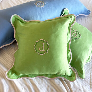 Green Scalloped Linen Cushion Cover, 4 of 4
